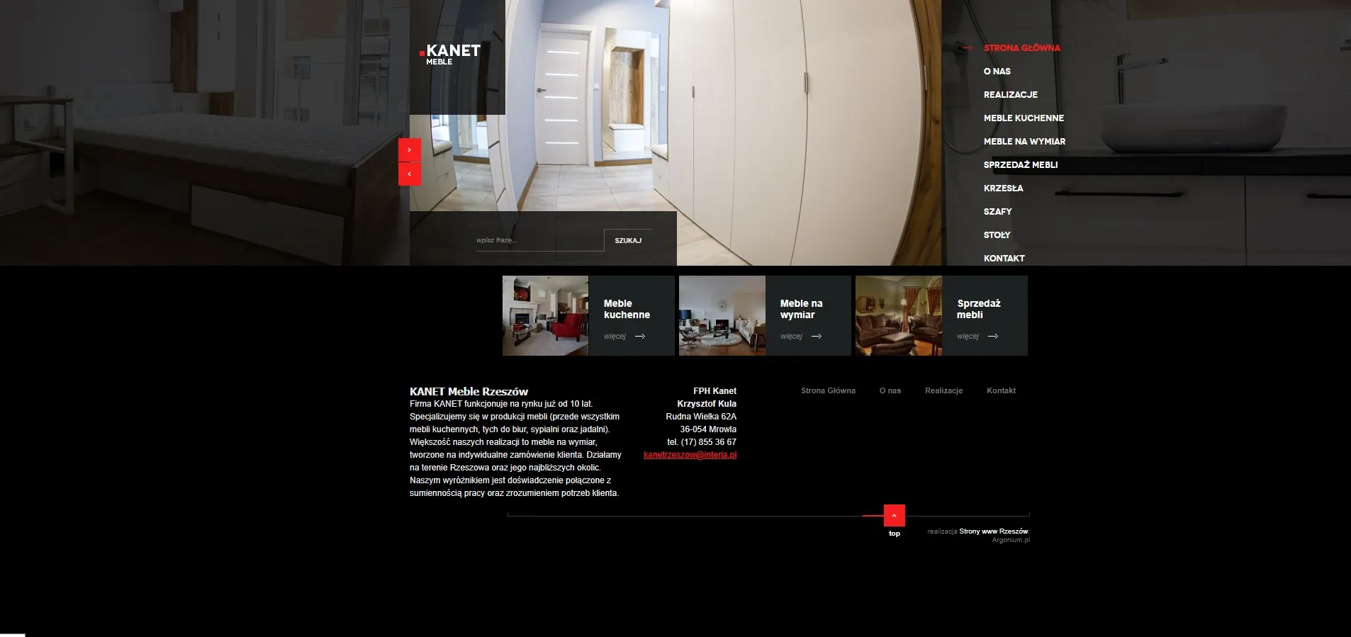 Strona www Meble Kanet Rzeszów