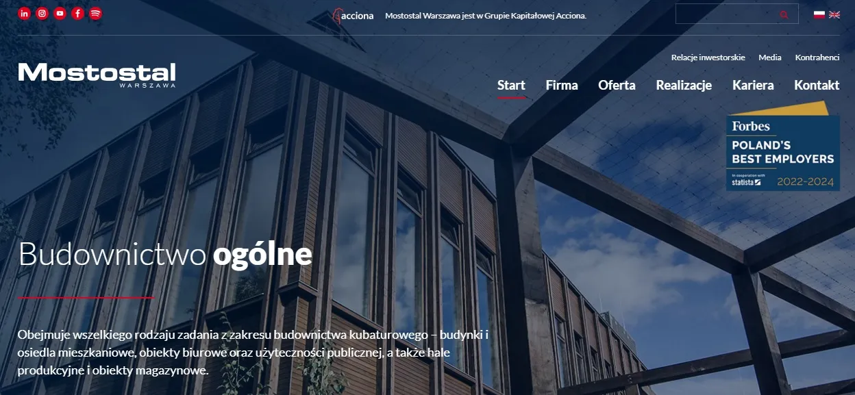 Strona www Budowle Przyszłości Mostostal Warszawa